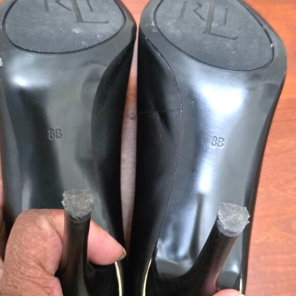Ralph Lauren Sarina Pump Black Leather Pointed Toe High Heels Size 8B Shoes - Picture 4 of 6